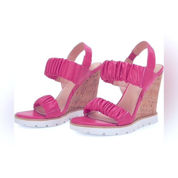 New Womens Open Toe Platform Wedge Sandals Elastic Ankle Strap Slip Pink - Picture 1 of 4